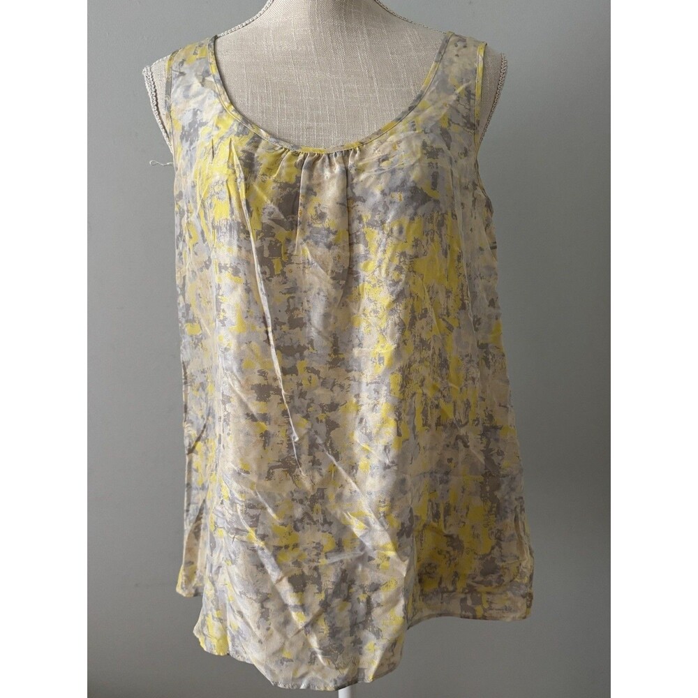 CABI Yellow & Lavender Abstract Scoop‎ Neck Sleeveless Blouse 100% Silk Sz S